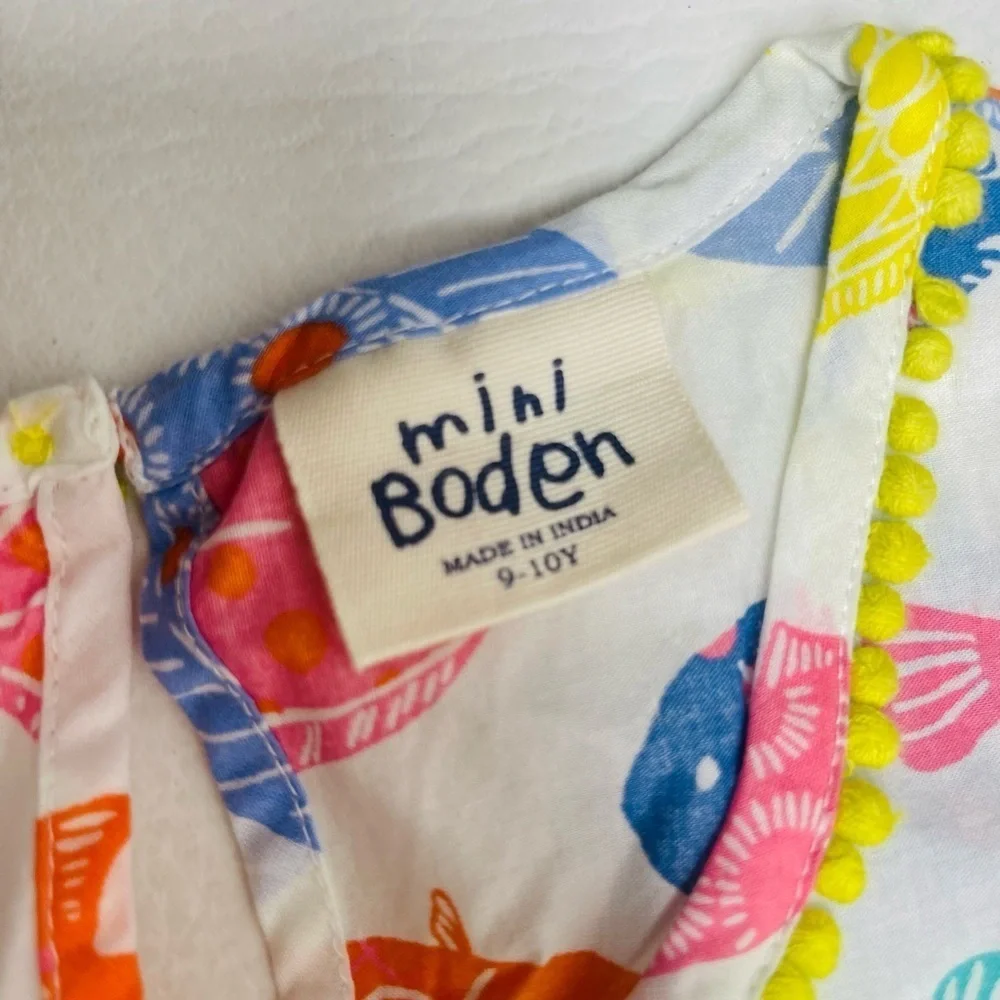 MINI BODEN girls size 9-10 swimsuit cover fish prints